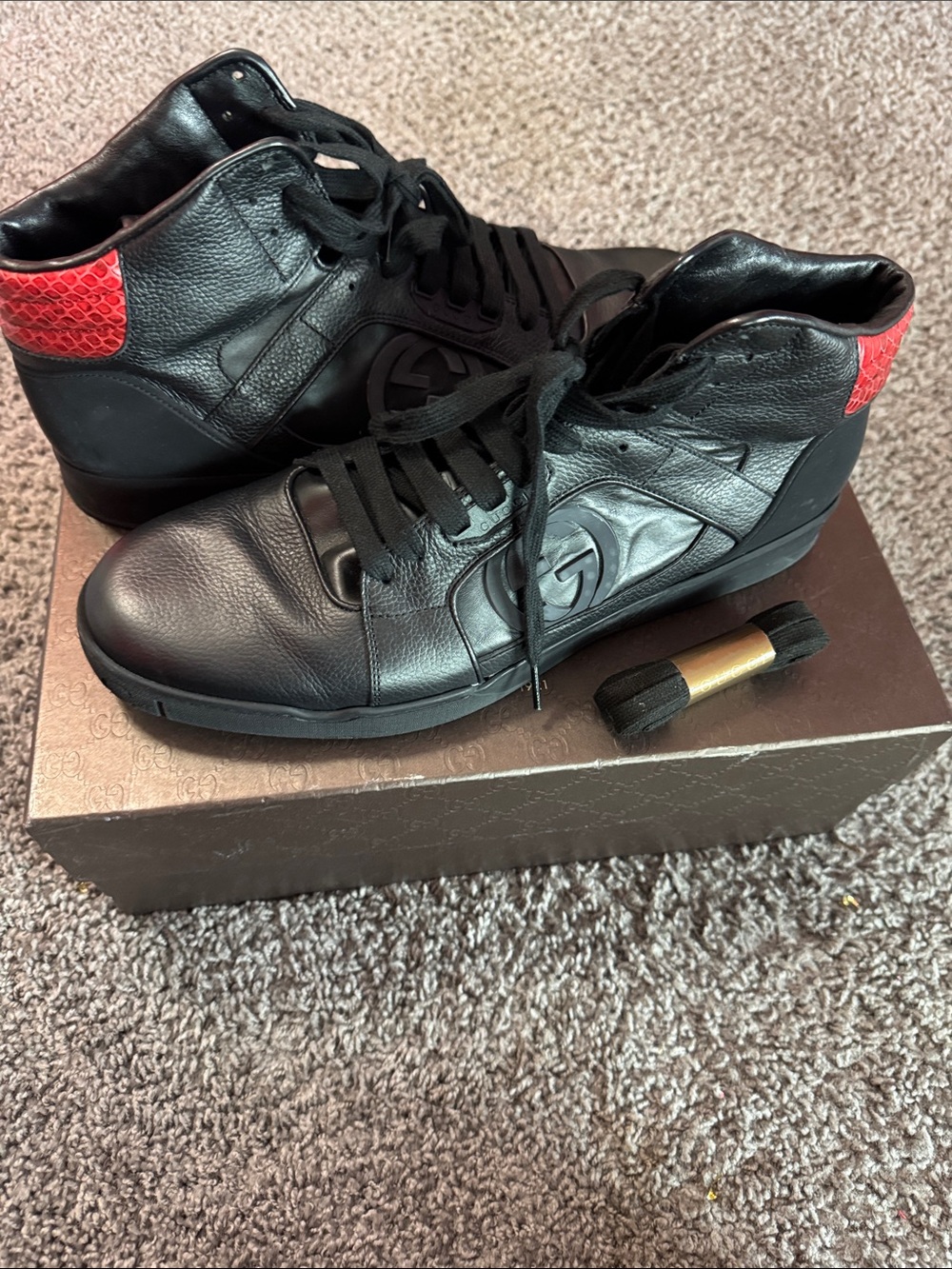 Gucci Black High-Top Men's Sneakers with Red Heel Accent